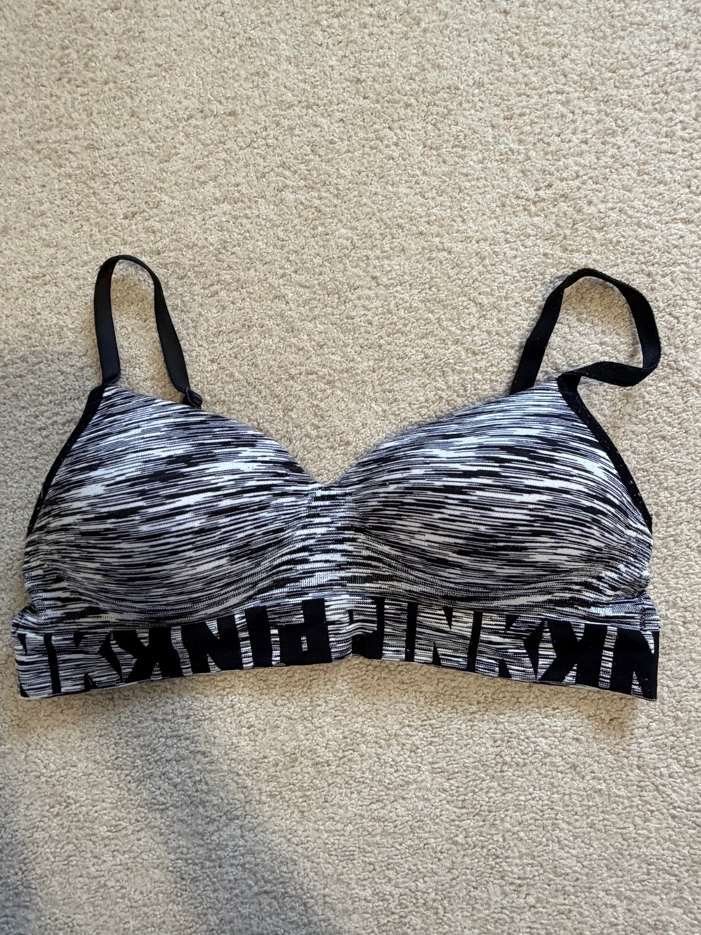 PINK Victoria's Secret Black & Gray Space-Dye Wireless Lounge Bra